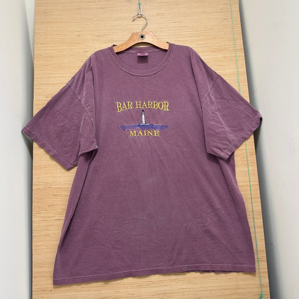 Comfort Colors Bar Harbor Maine Lighthouse Embroidered T-Shirt Purple 2XL